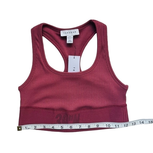Topshop sports bra crop pullover 39N Racerback Wide Band Rib burgundy size 0-2 - Picture 13 of 14